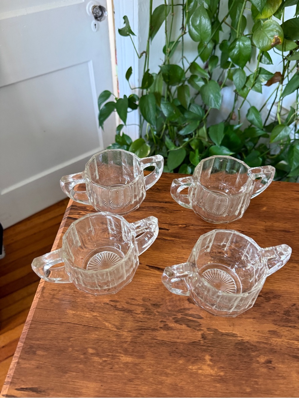 Clear Glass Sugar Bowl and Creamer Set - 4 Piece